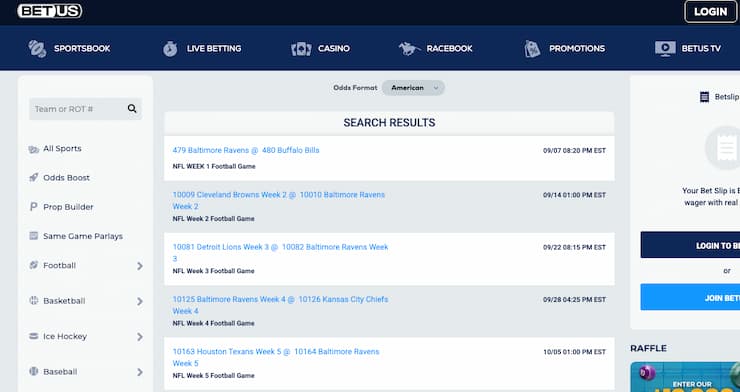 A view of the betting interface on BetUS, one of the best MD online sportsbooks.